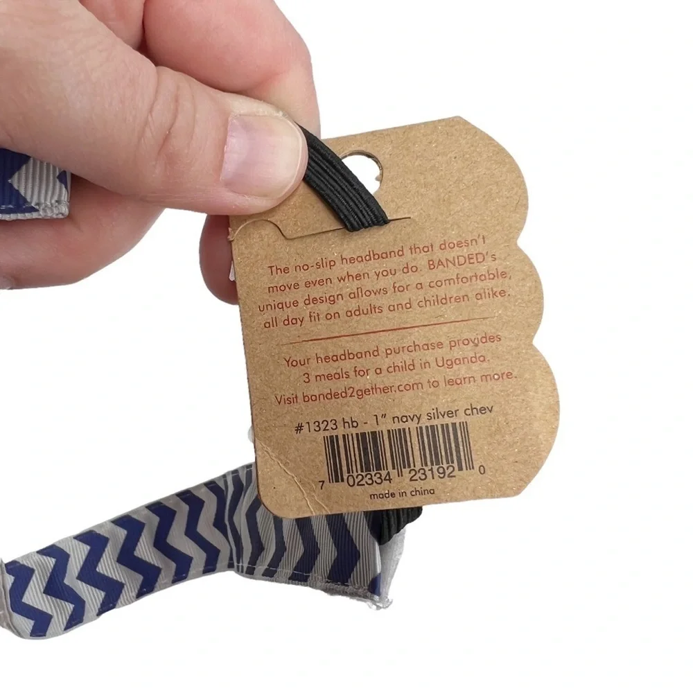 NWT Banded Navy Blue & Gray Chevron Striped No Slip Headband